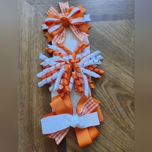 Orange/White Large Spirit Bow Hair Ties